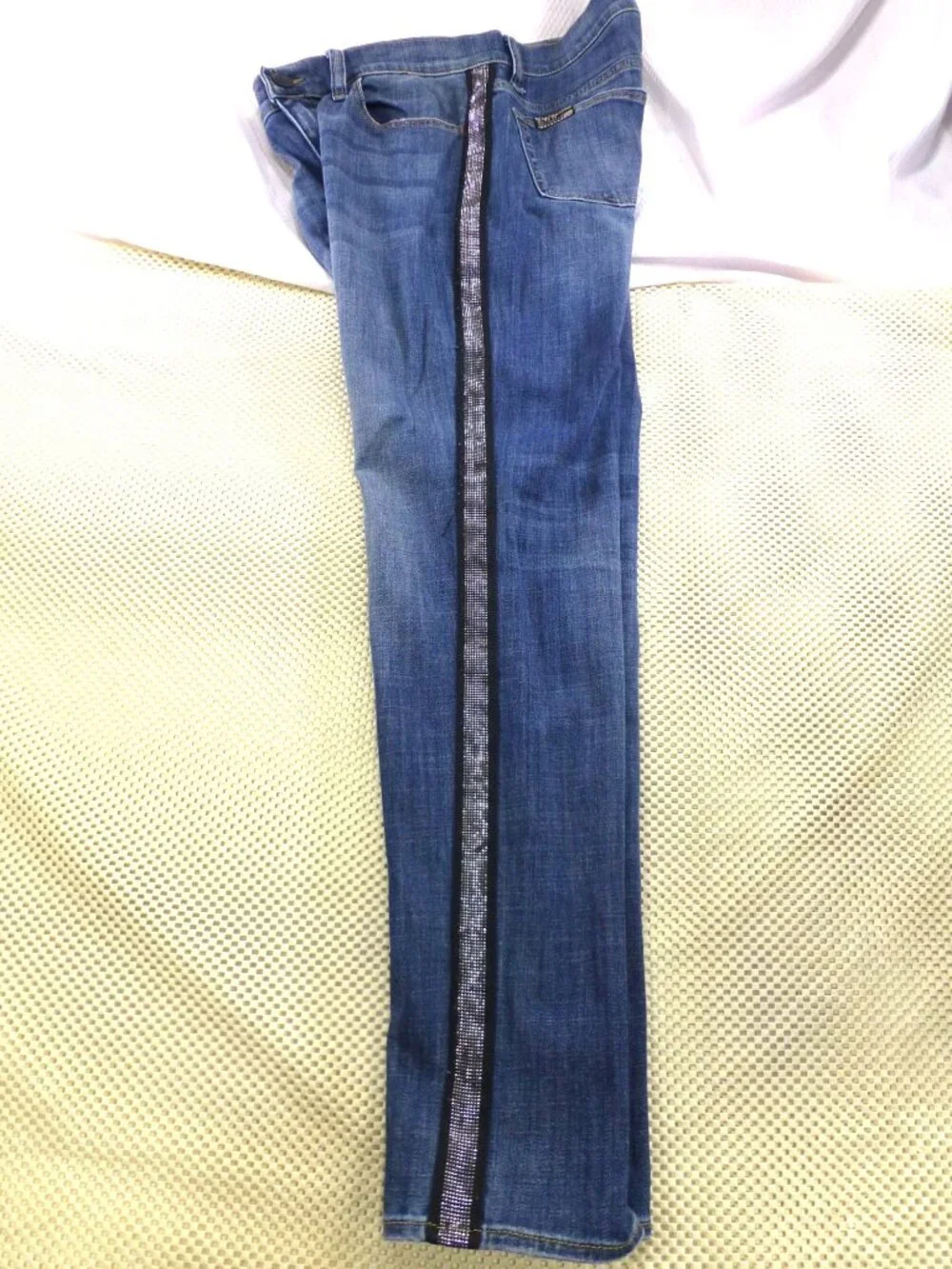 Rock & Republic Womens Blue Jeans W/ Rhinestone Side Stripes 34" Waist 30" Insea - Picture 2 of 15